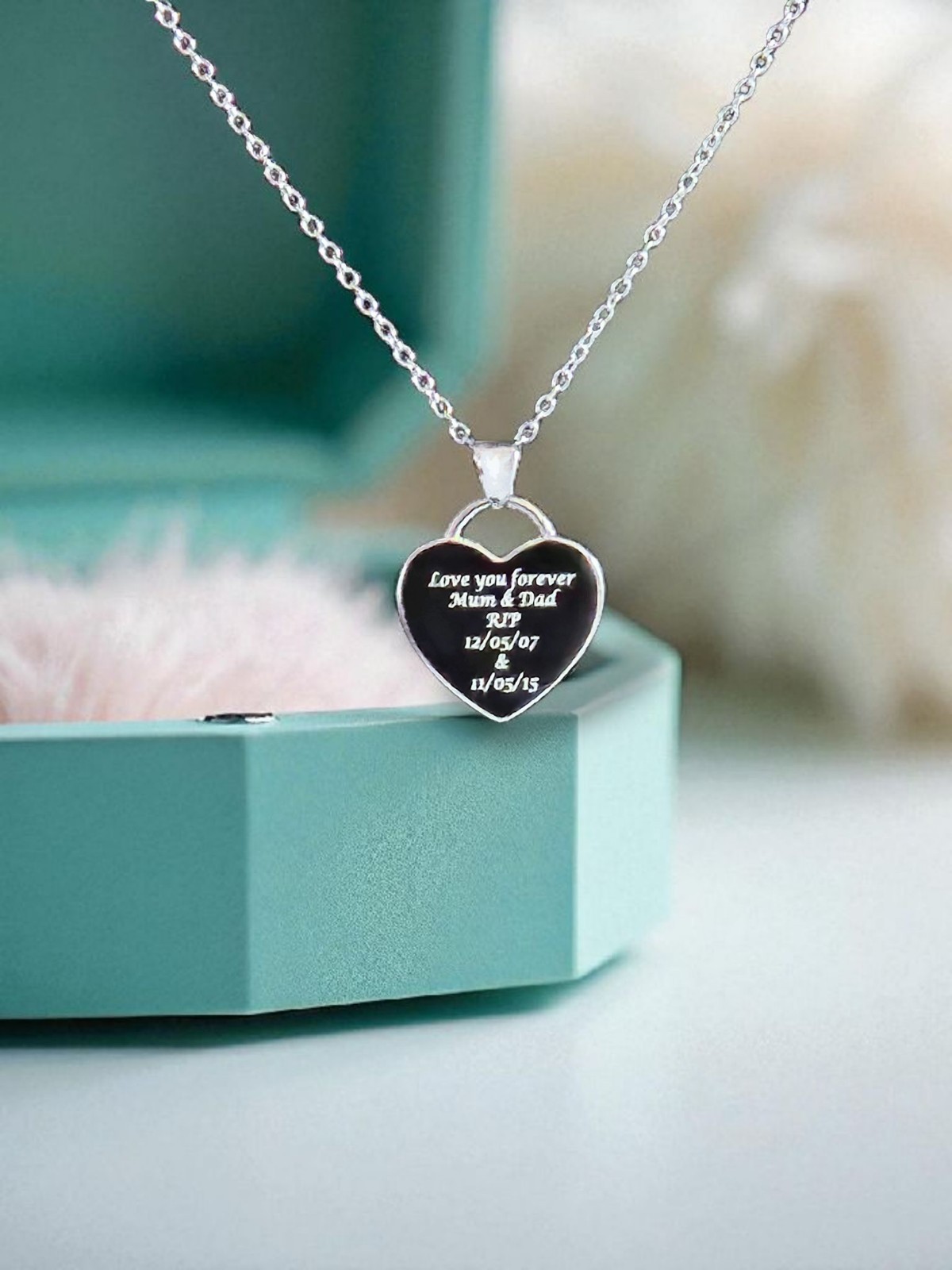 Personalised 925 Sterling Silver Heart Tag Charm Pendant Engraved Necklace Gift