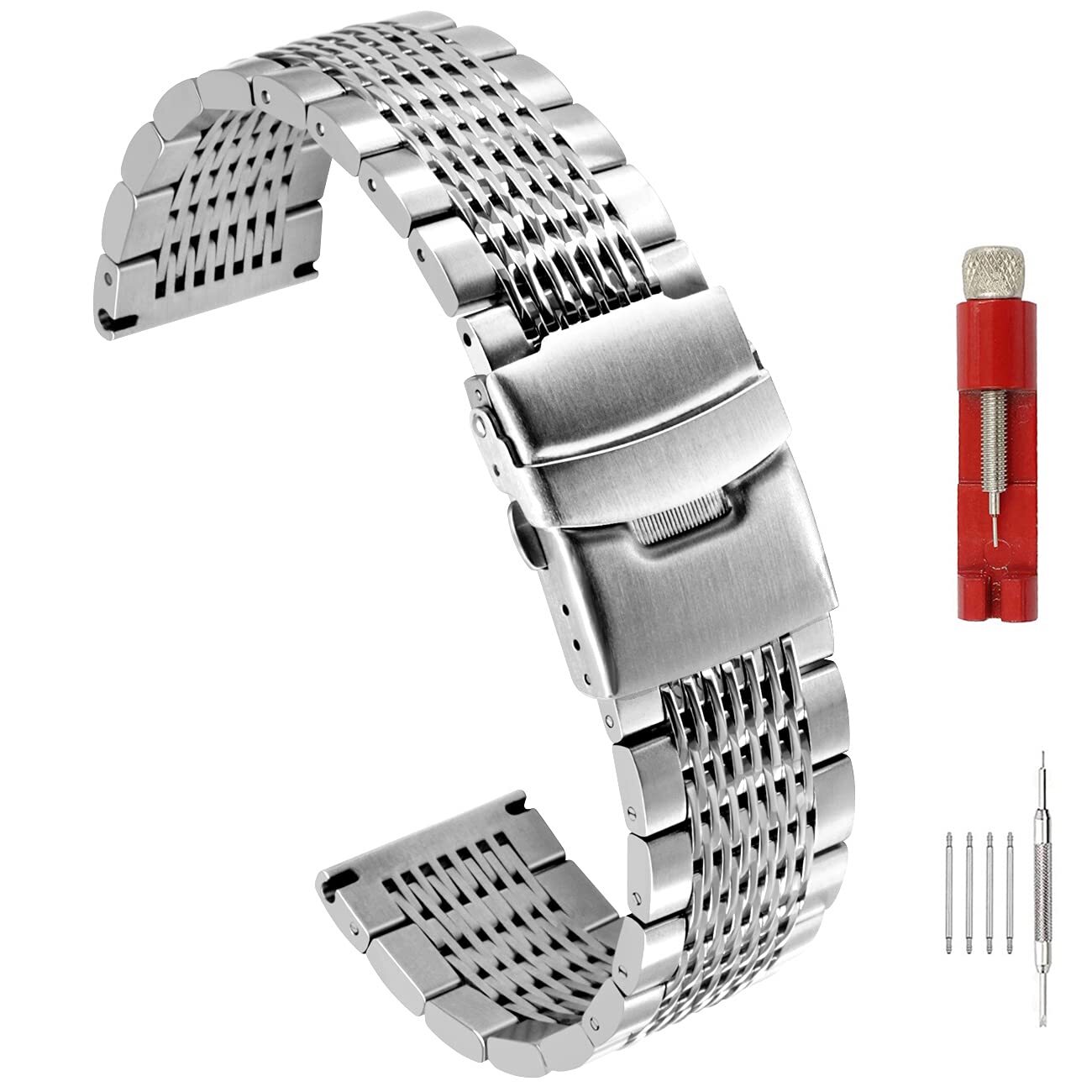 New 18~24mm Brushed Middle Polished Metal Solid Stainless Steel Mesh Watch Bands