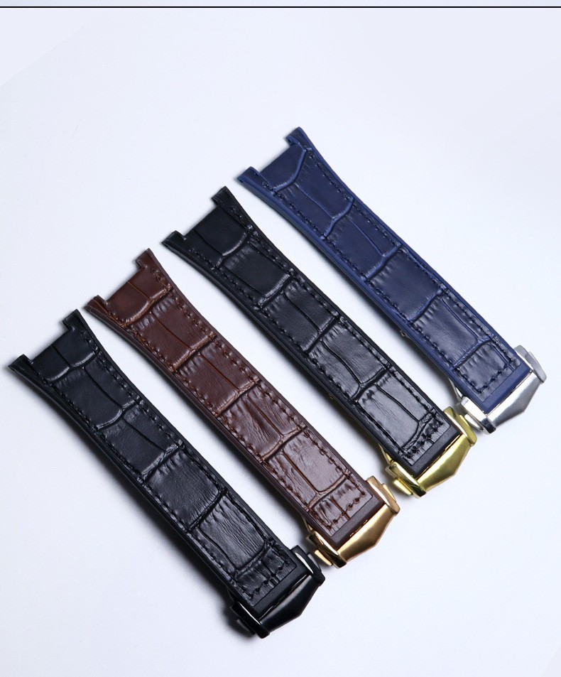 For Omega Constellation Notched Cowhide Genuine Rubber Watch Band Strap 24x18mm