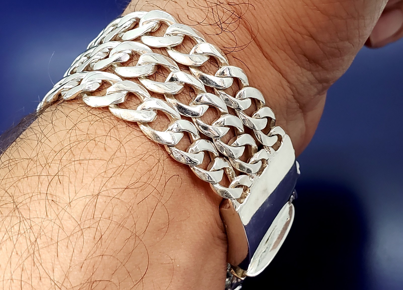 26 mm Solid Heavy Sterling Silver 3 Row Cuban Link ID Bracelet 8 Inches 65 Grams
