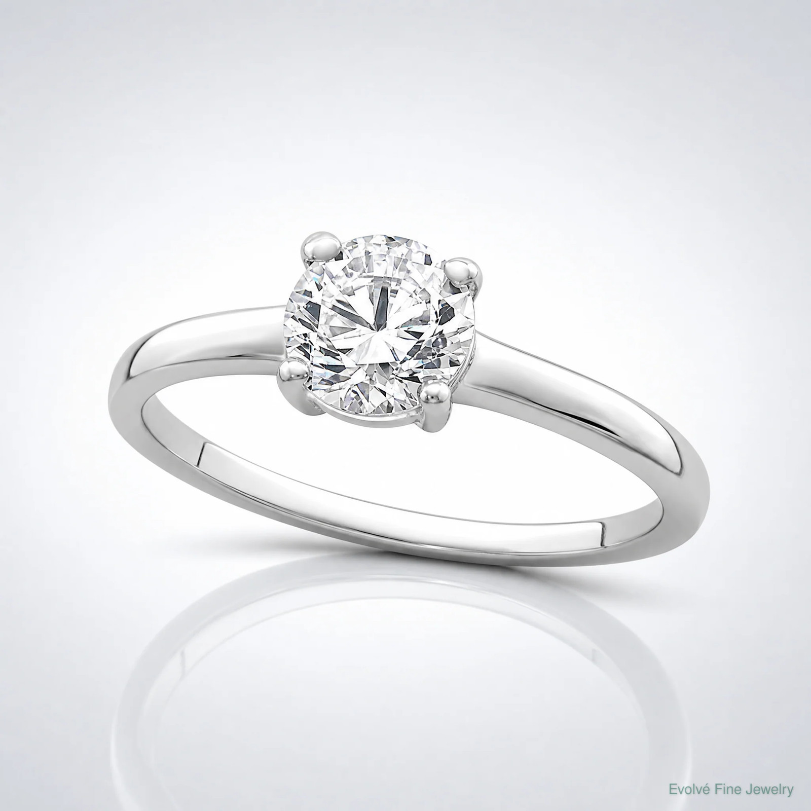 Sterling Silver Rhodium-Plated Solitaire Round CZ Ring