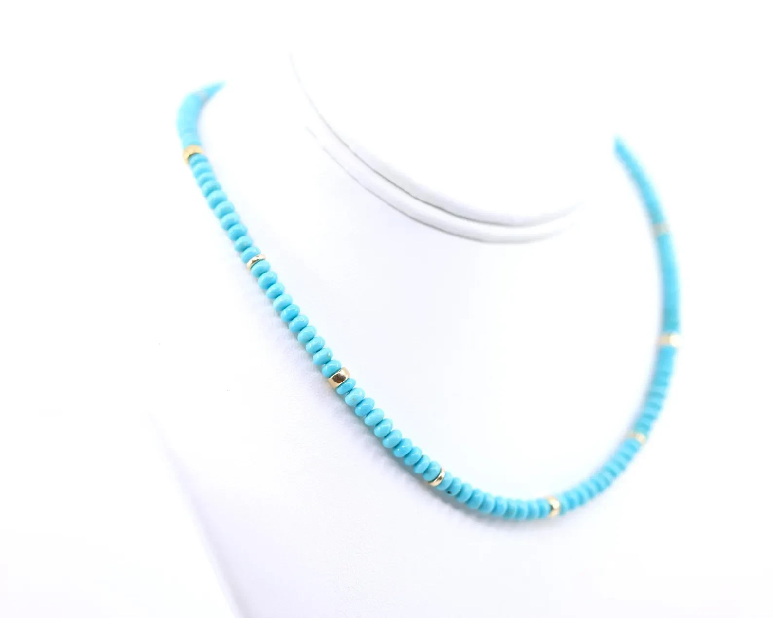 Sleeping Beauty Turquoise Necklace | Solid 14K Gold | Sky Blue 4.5mm Rondelle
