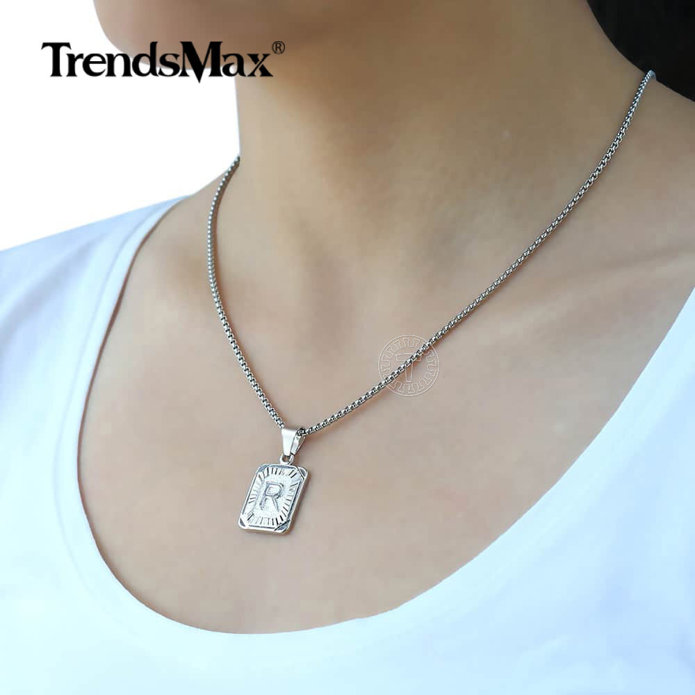 Silver Plated Initial 26 Letter A-Z Charm Pendant Necklace 18″-22″ Female Male