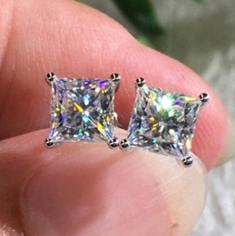 4.00 Ct Certified Princess Cut Diamond Solitaire Studs-Great Shine & Bling!