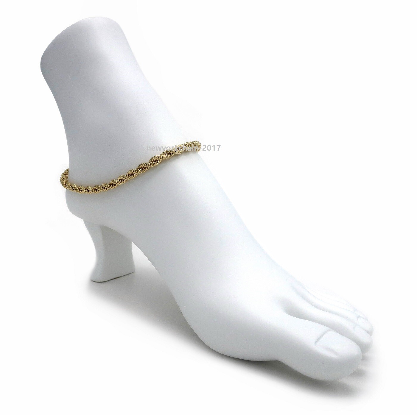 5mm TWIST ROPE CHAIN ANKLET ANKLE BRACELET 14K ITALY GOLD PLATED