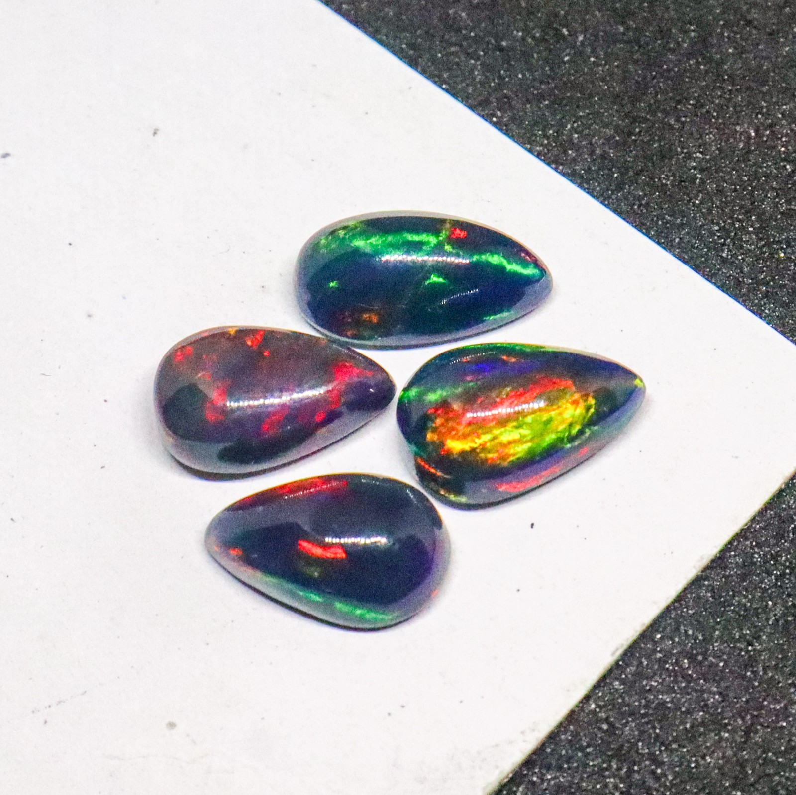 100Pcs AAA Natural Black Opal Pear Cabochon Multi Fire 12x8mm Wholesale Lot