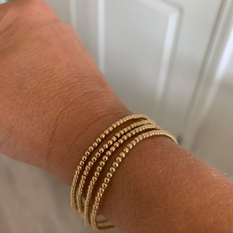Gold Filled 2mm Round Beads Beaded Bracelet Layering Minimalist Women Bracelet