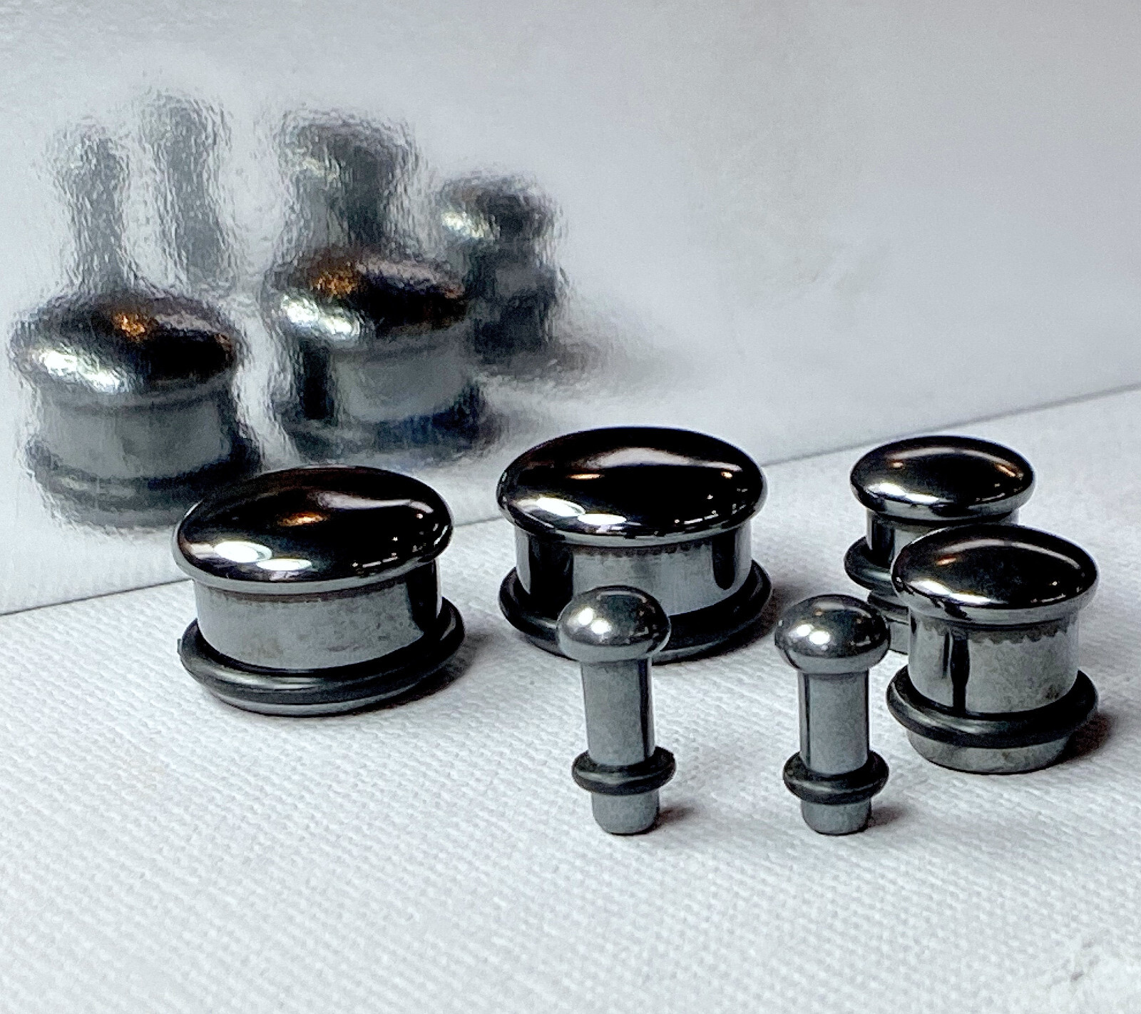 PAIR Single Flare Hematite Stone Plugs Gauges Guages Earlets Body Jewelry