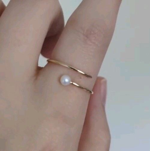 Dainty Pearl Wire Wrap Ring In 14k Gold 0.7g Adjustable Sizes 4-9