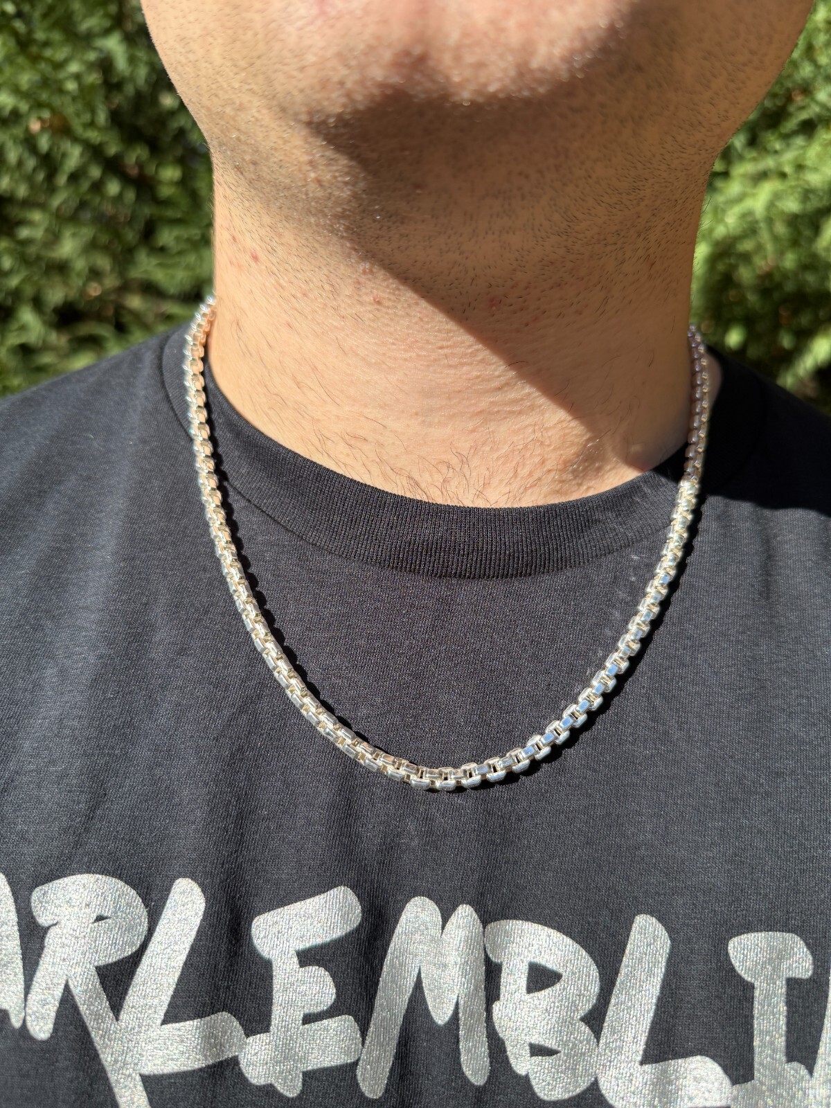 Real 925 Sterling Silver 5mm Men’s Puff Box Rolo Hermes Link Chain Necklace