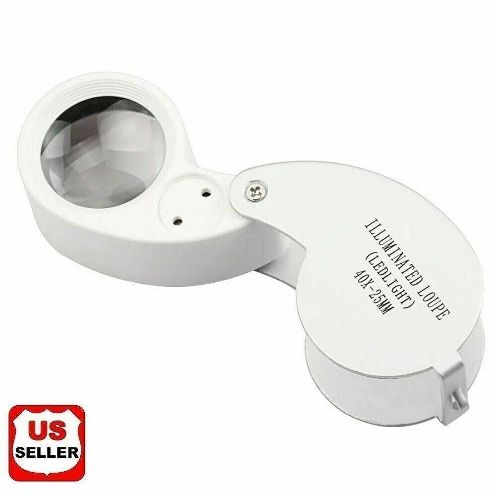 40X Illuminated Jewelers Eye Loupe Foldable Magnifier Bright LED Light Gold