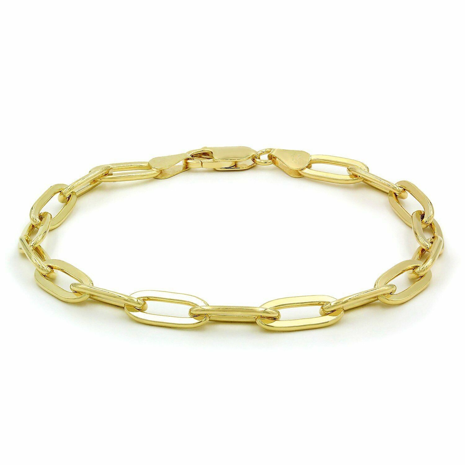 10k Yellow Gold 3mm Paperclip Chain Rolo Elongated Link Cable Bracelet Womens 7