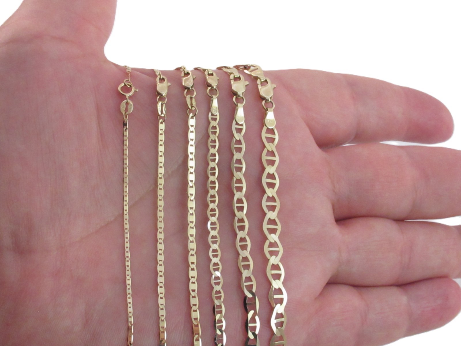 10k Solid Yellow Gold Mariner Anchor Link Chain 16″ To 24″, 1.2 mm To 5.5 mm