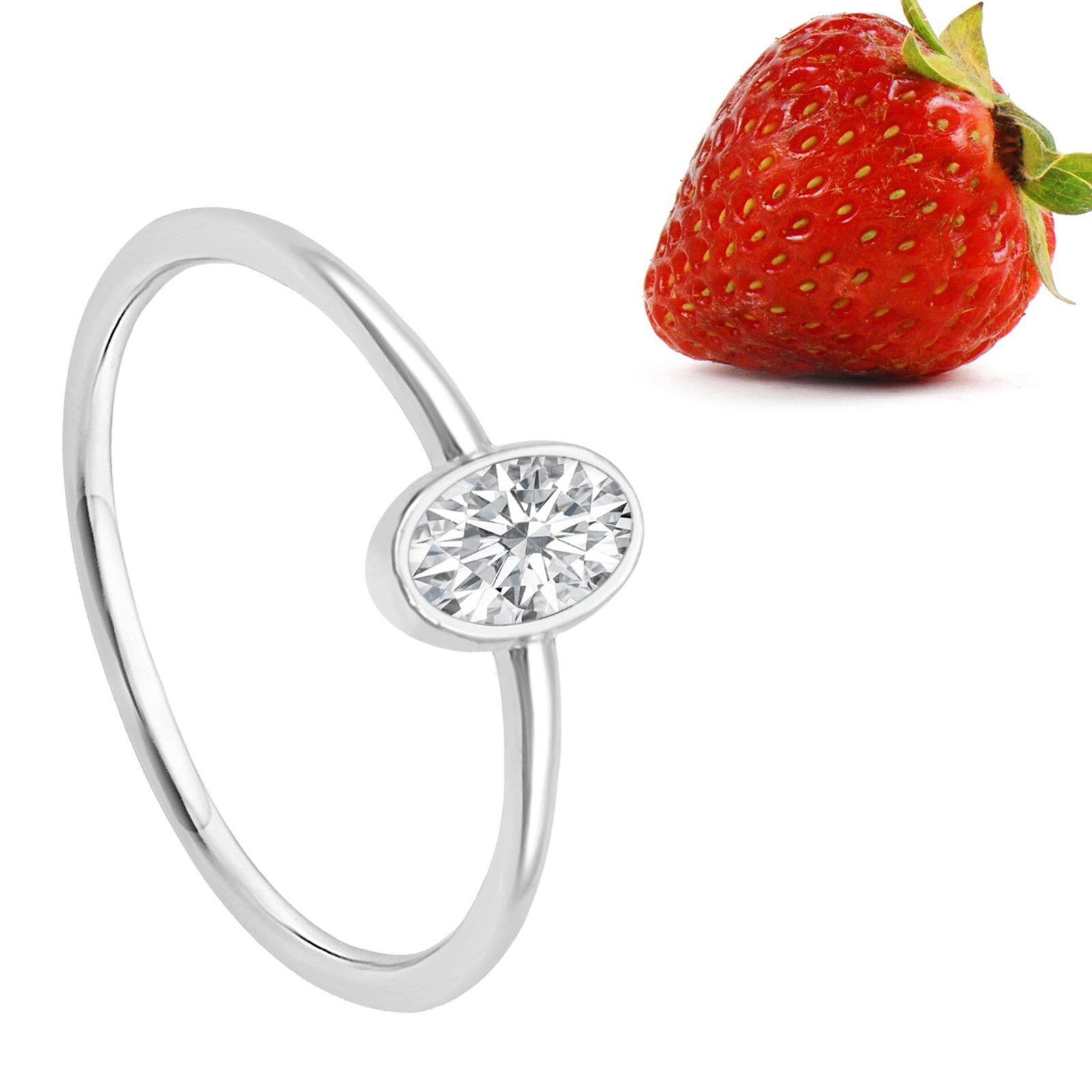 Bezel Set 0.20Ct Oval Cut Moissanite 925 Sterling Silver Stackable Women Ring