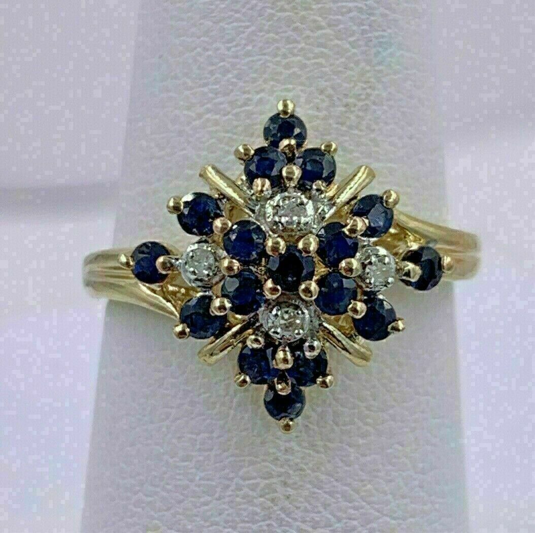 1.50Ct Lab-Created Sapphire Diamond Cluster Engagement Ring 14K Yellow Gold Fn