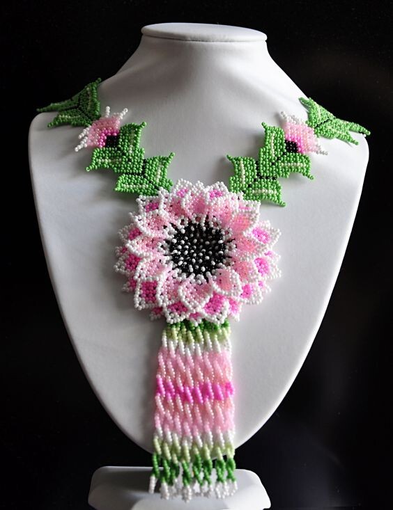 Boho Beaded Handmade Seed Bead American Ukrainian traditional Necklace Earrings