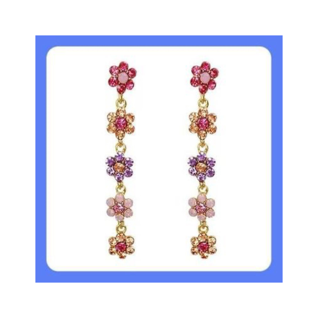 Unique Pretty Cascading Multi Colorful Beauty Rhinestone Flower Earrings