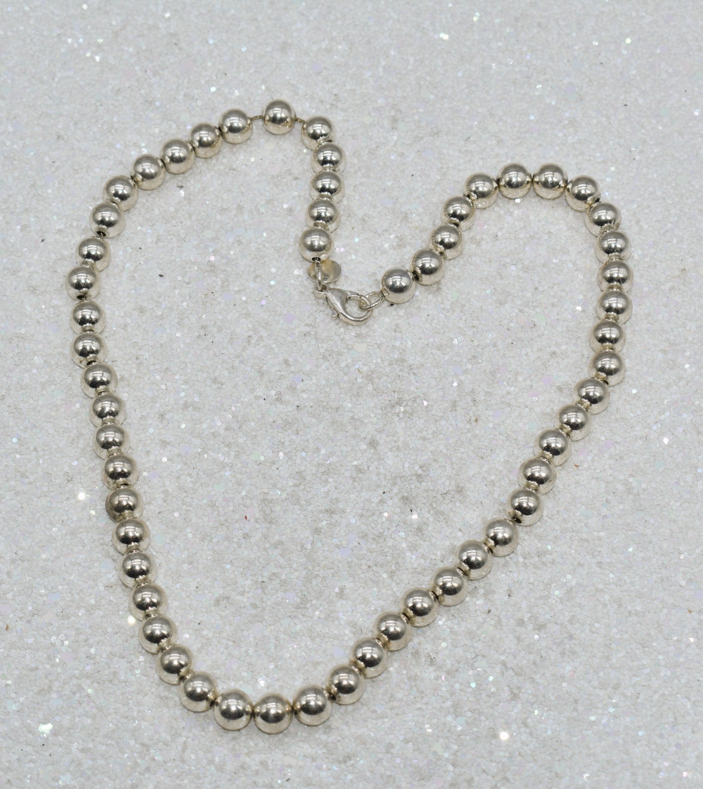 Sterling Silver Beads 7.9 mm Strand Necklace 18-3/4 inch 24.2 grams