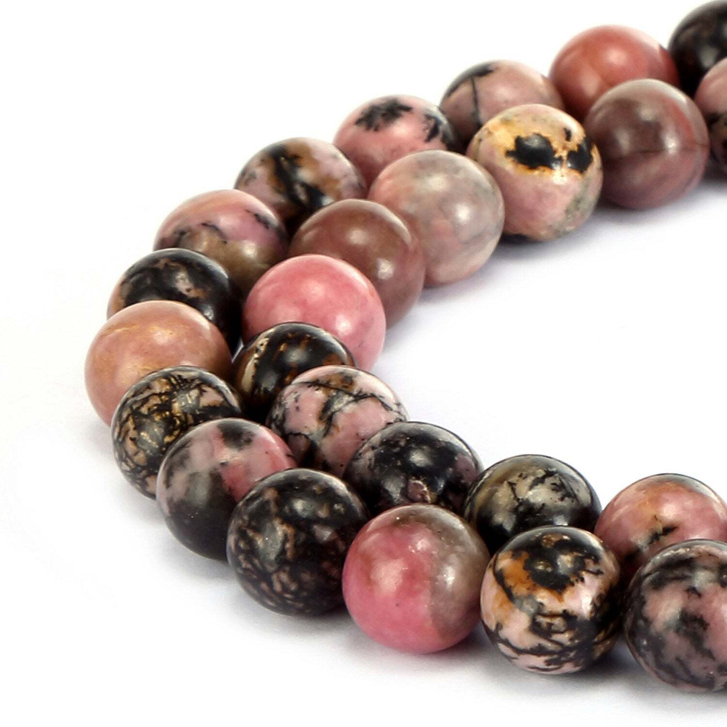 Rhodonite Smooth Round Beads 4mm 6mm 8mm 10mm 12mm 15.5″ Strand