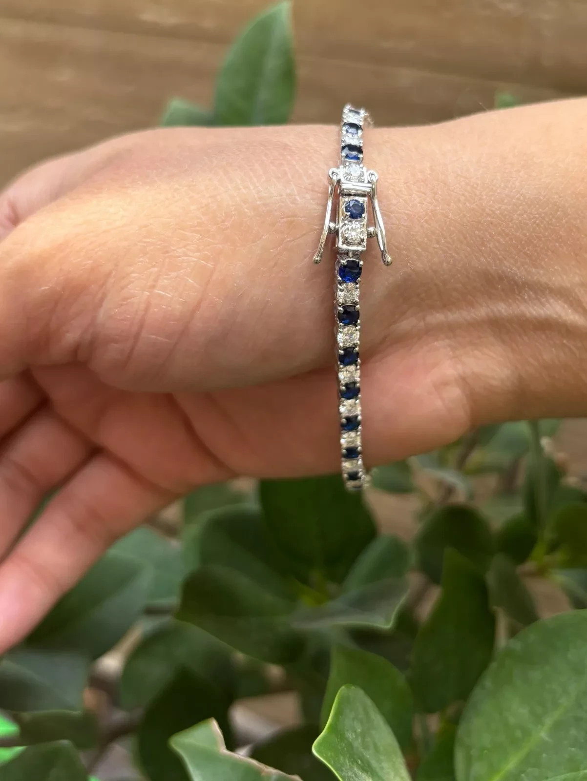 12.00 Ct Round Cut Natural Sapphire Diamond Bracelet 14K White Gold 7.5 Inch