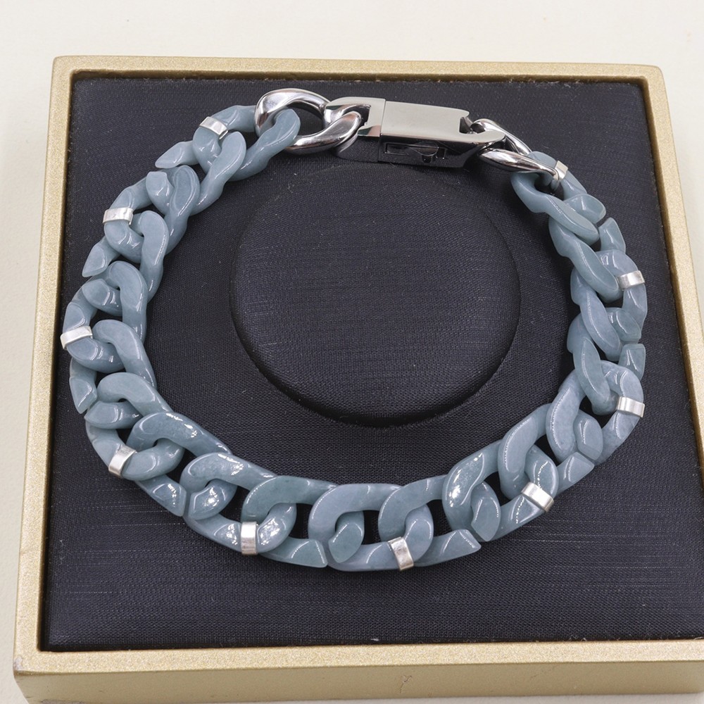 Real Grade A Natural Blue Jade Jadeite Cuban Curb Link Bracelet 5.9-8.3inch