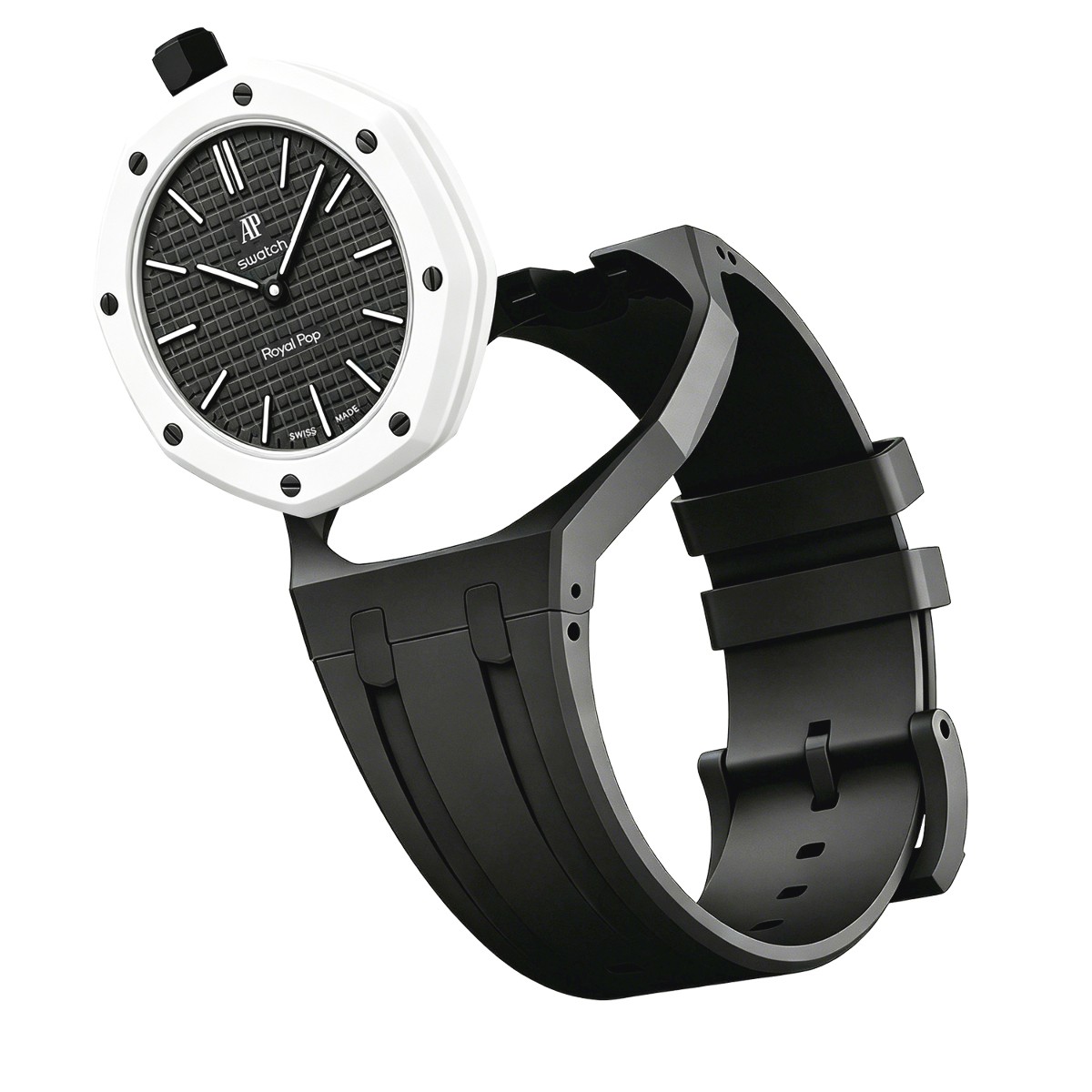 Ceramic Case Silicone Strap Band for Royal Pop AP Swatch Pocket Watch Conversion