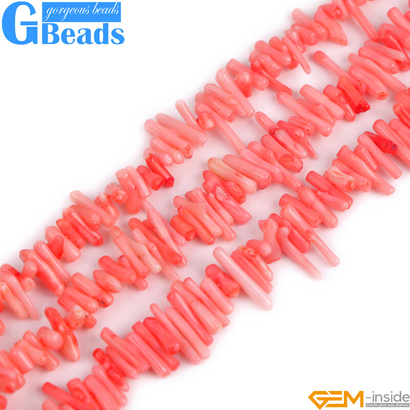 Pink Red White Stick Coral Beads Irregular Spike Gemstone For Jewelry Making 15”