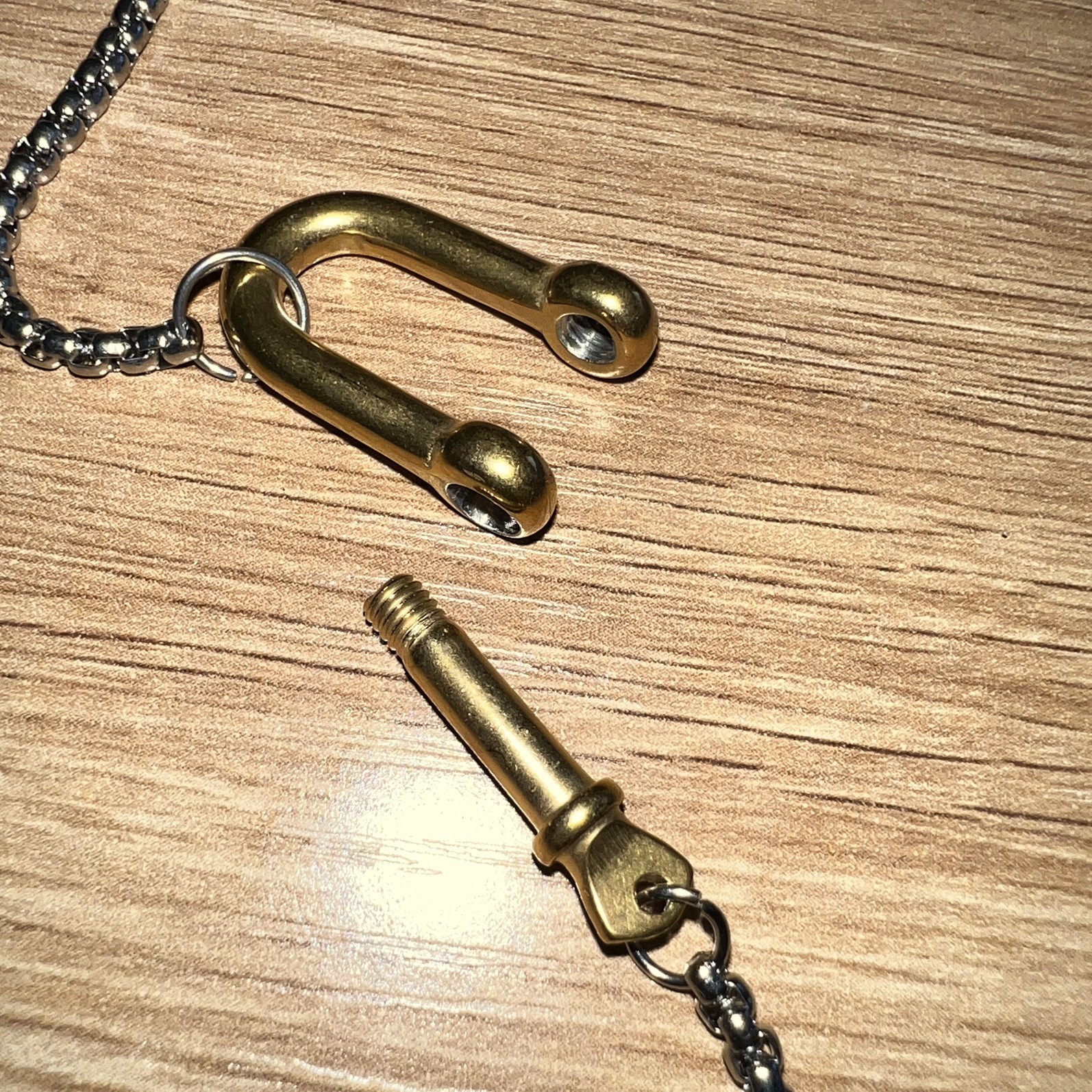Horse Bit Pendant Chain Two Tone Necklace. Stainless Steel. New. Screw Closure.
