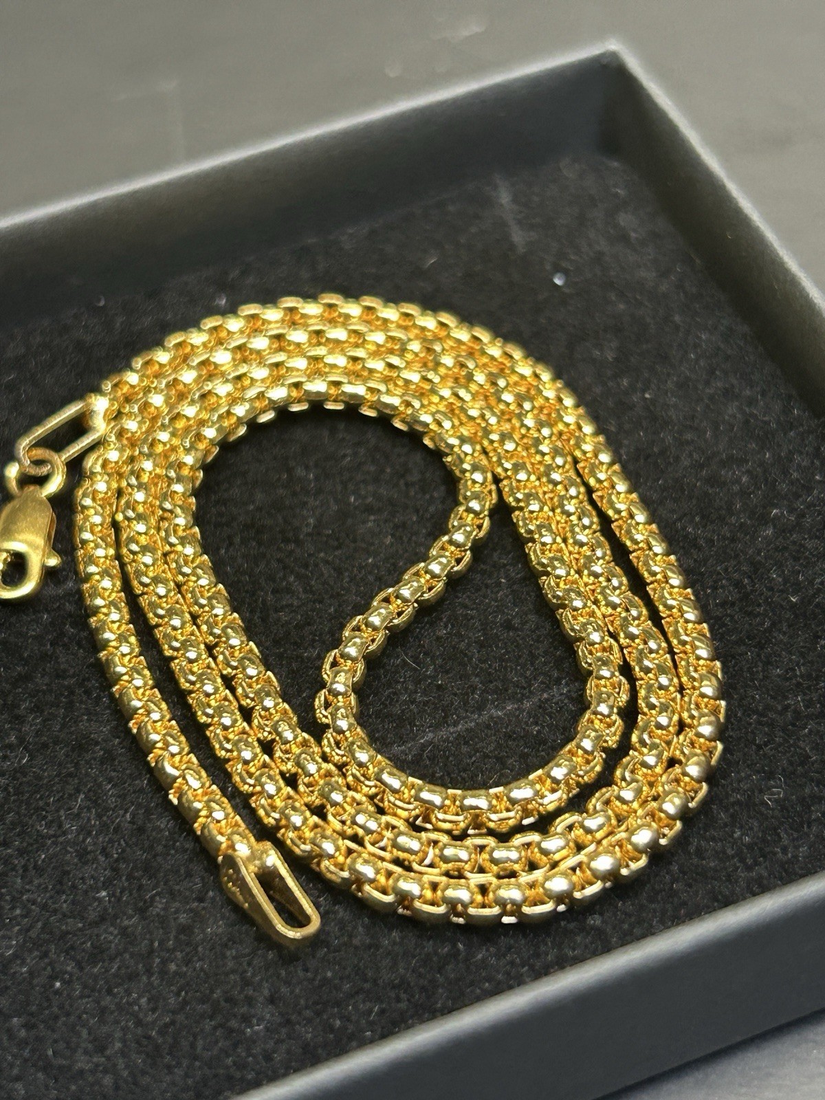 19” Gold Plated Rounded Box Link Chain Necklace 3.0mm Heavy Luxury Style 15g