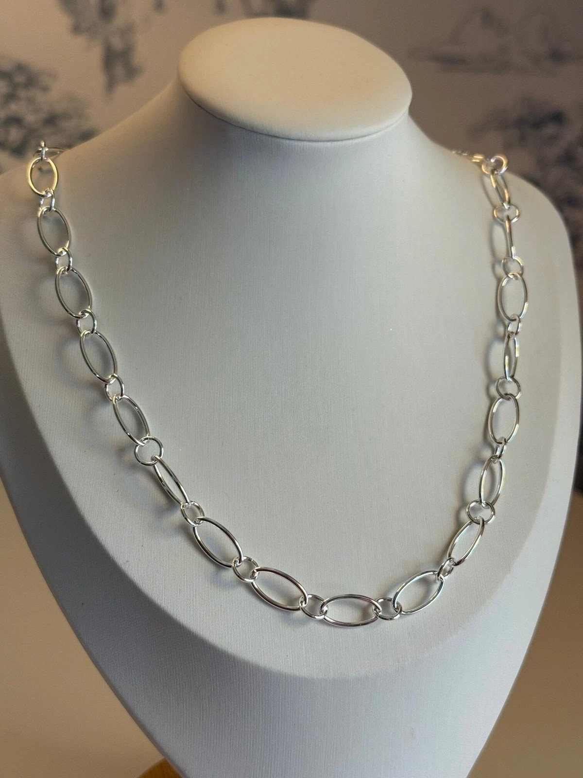 925 Sterling Silver Oval Link Chain Necklace 17″ Minimalist Everyday Jewelry Wom