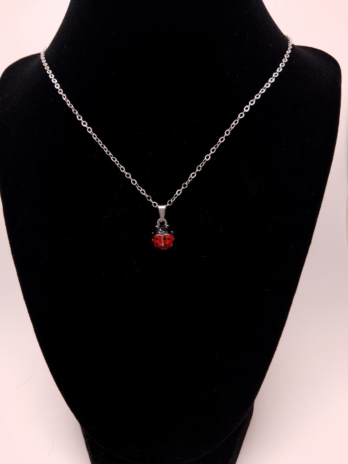 Tiny Ladybug Pendant Necklace Simple Minimalist Nature Lover Gift Silver Toned