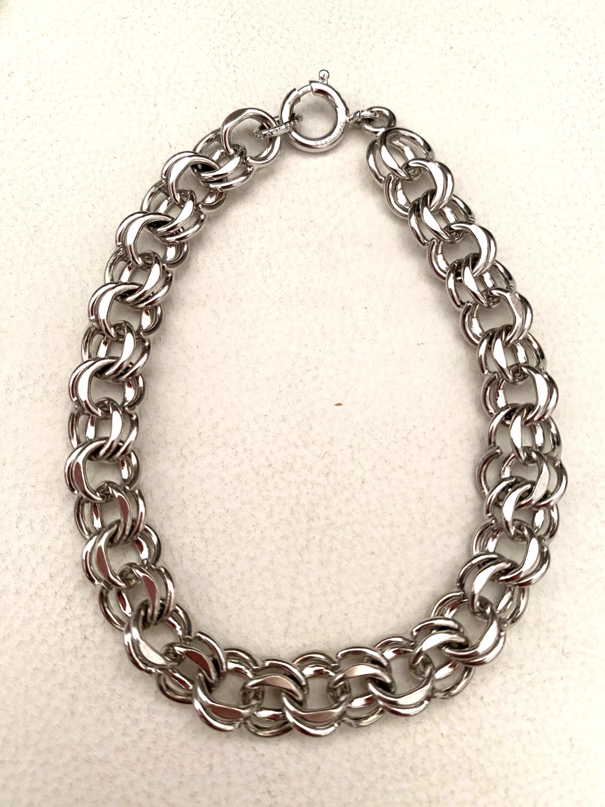 Vintage Fixed Double Link Charm Bracelet Sterling Silver 7.25” unisex