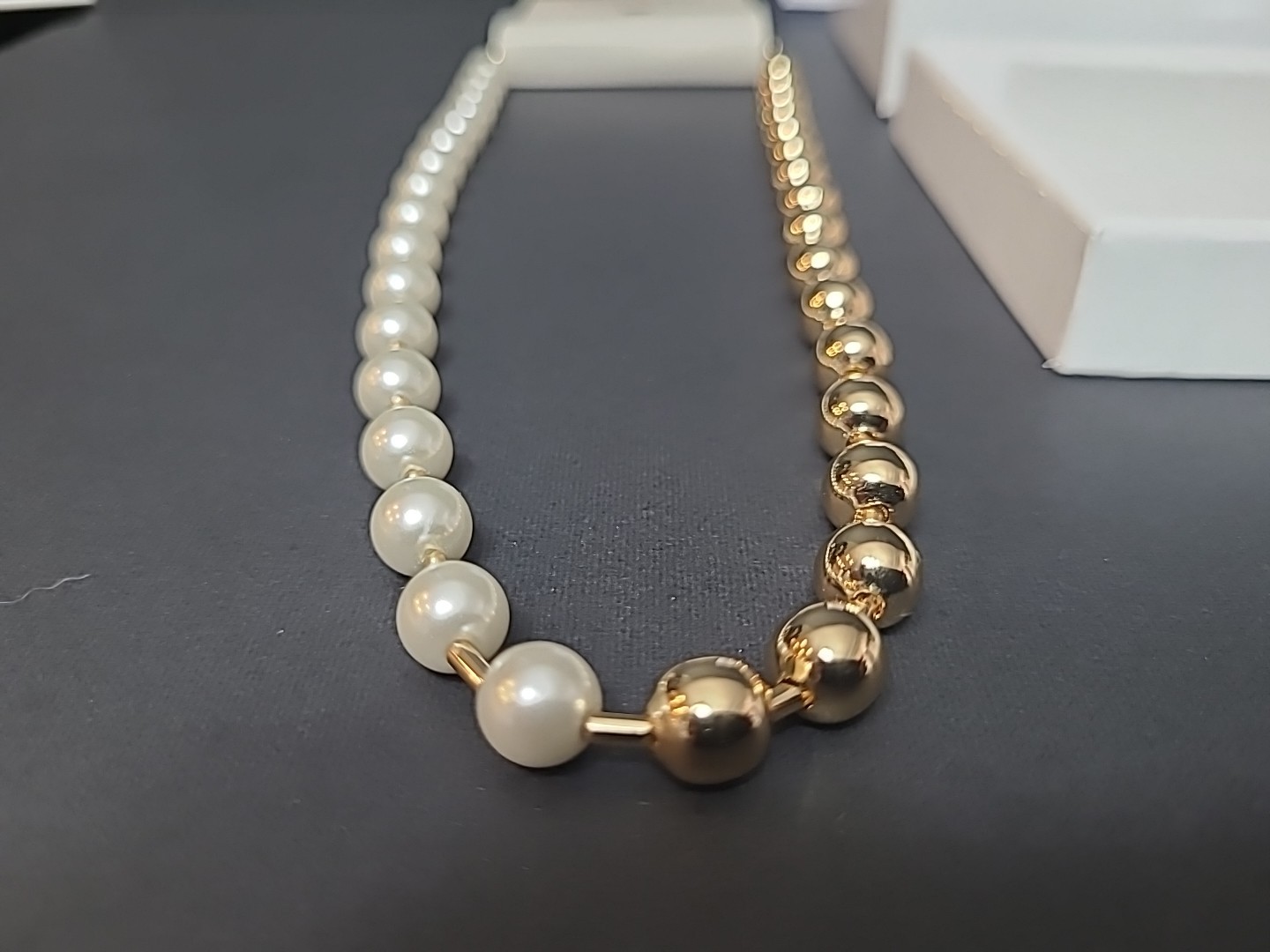On 34th Gold-Tone Bead & Imitation Pearl Collar Necklace, 16″ + 2″ IN A GIFT 🎁