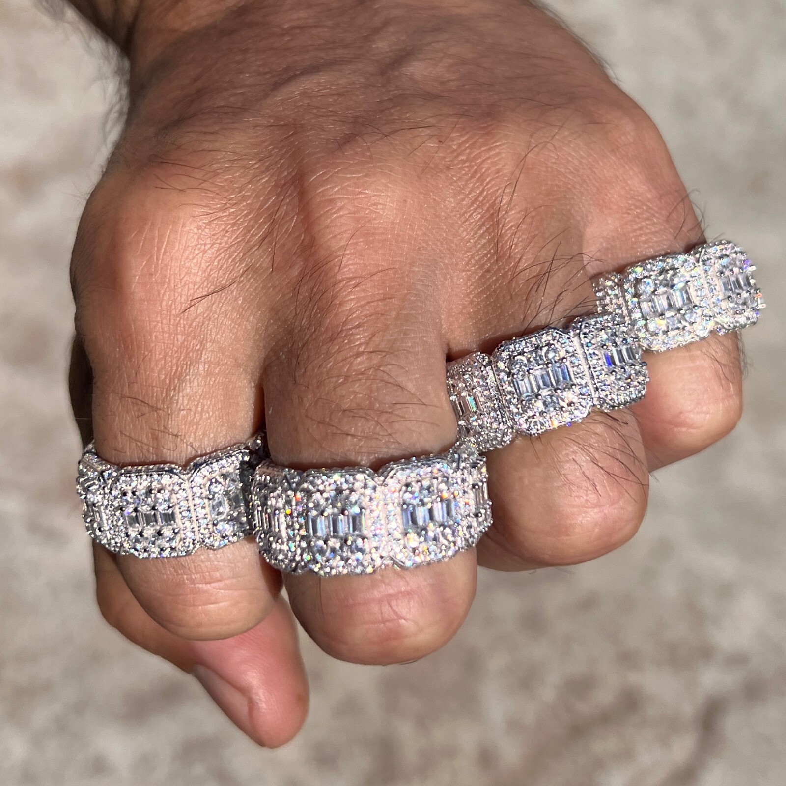 Hip Hop Ring For Men 925 Sterling Silver Iced Flooded Out Round & Baguette CZ