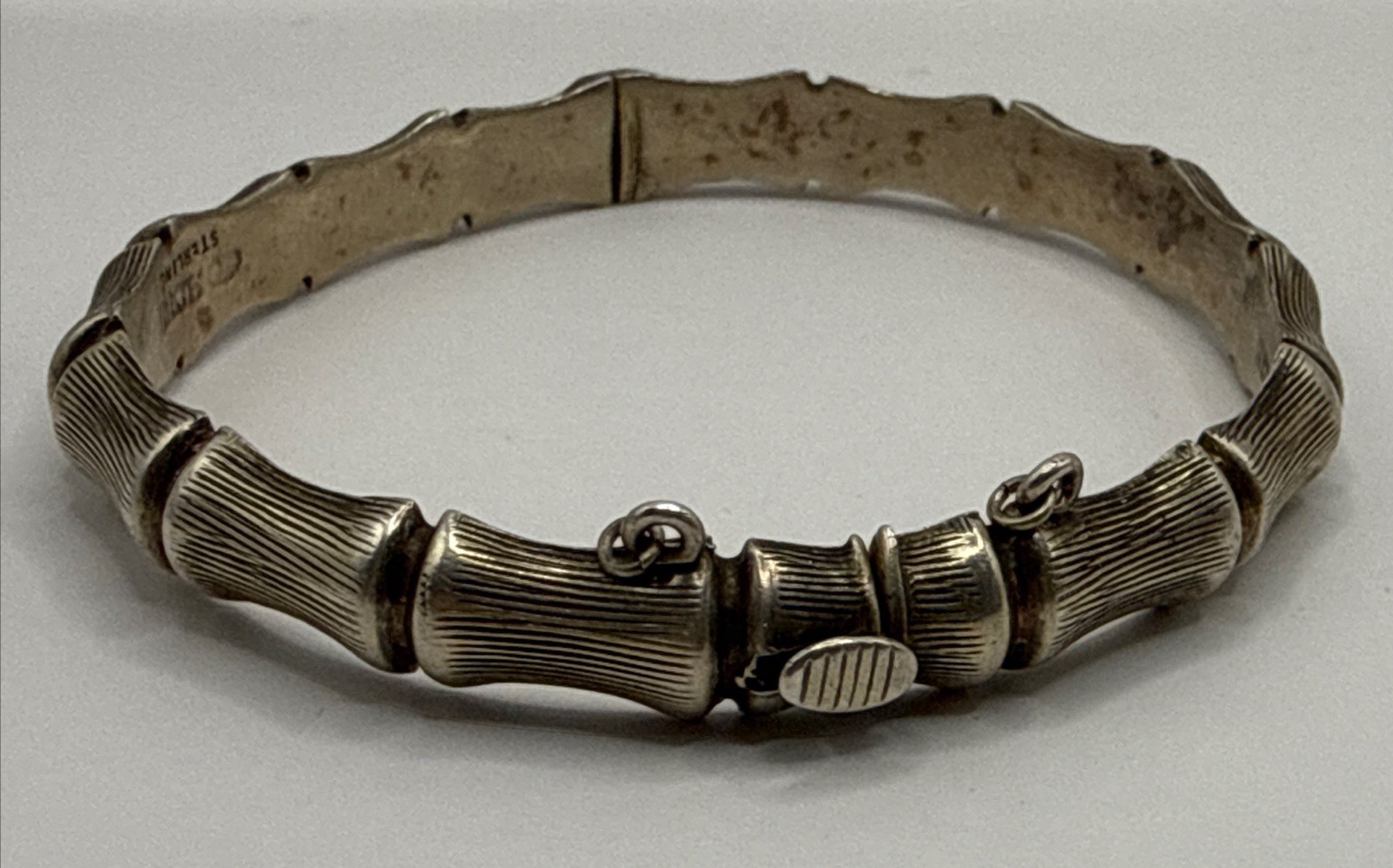 English Sterling Silver Bamboo Oval Bangle Bracelet 11Gr