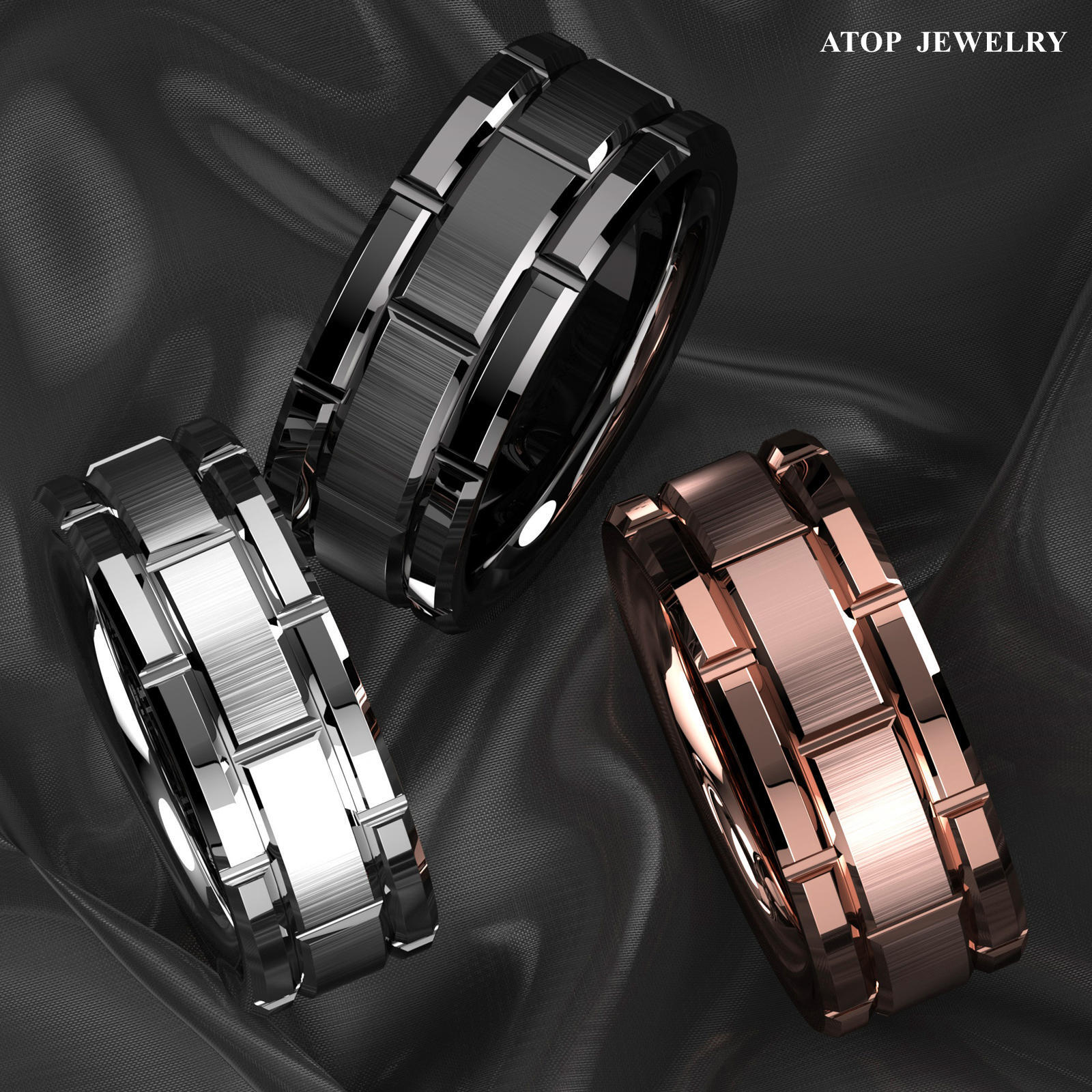 ATOP 8mm Tungsten Carbide Ring Rose Gold Black Silver for Mens Wedding Bands