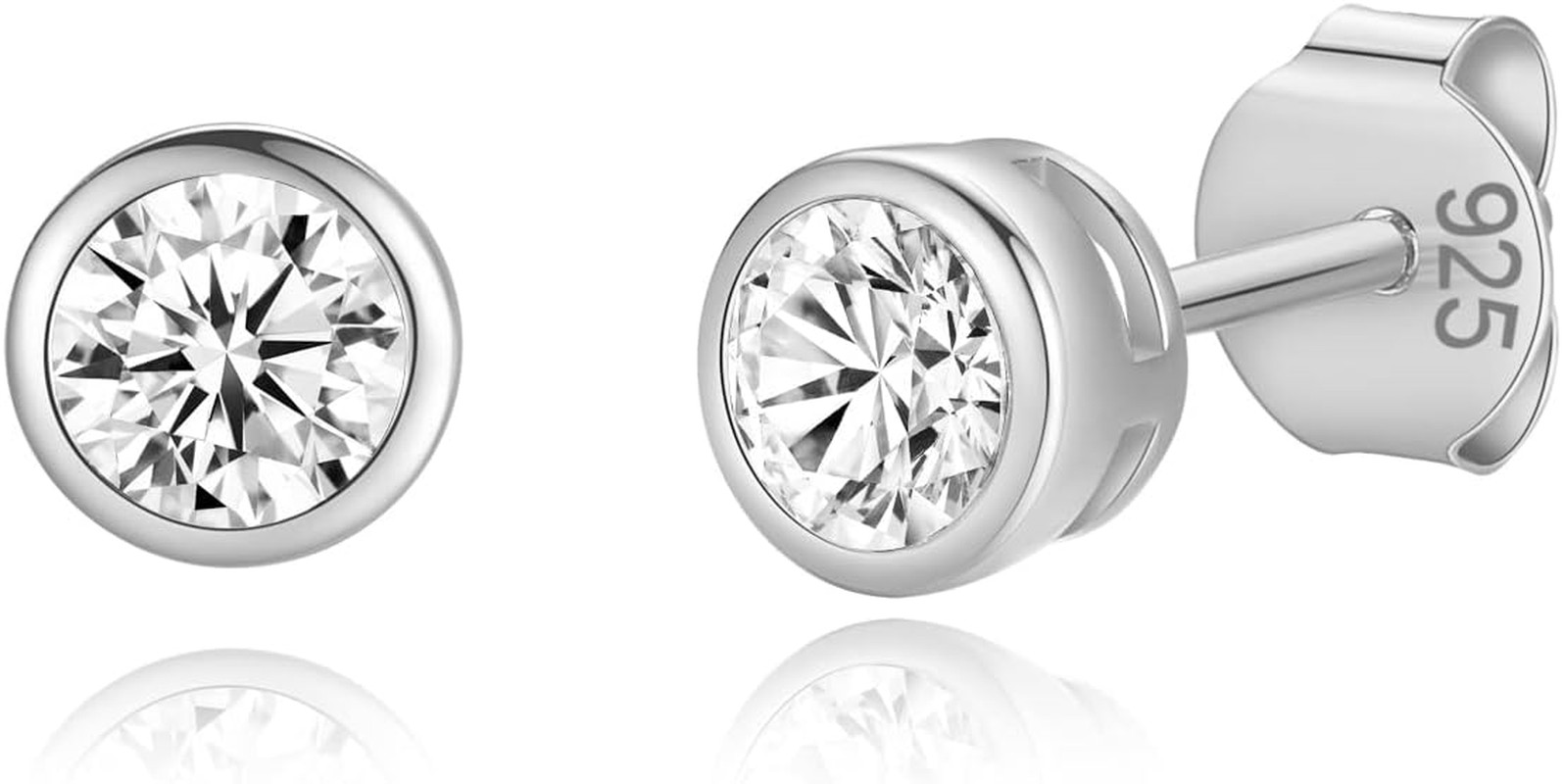 14K Gold Plated 925 Sterling Silver Cubic Zirconia round Bezel Set Stud Earrings