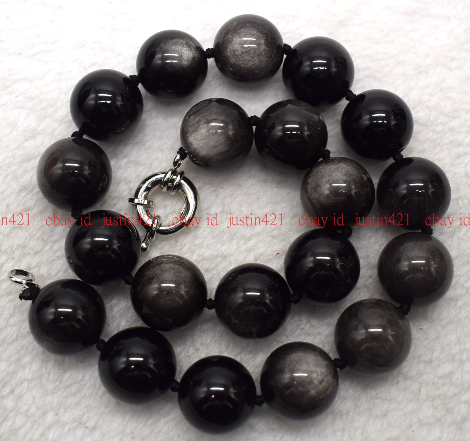 Huge 18mm Natural Silver Eye Obsidian Round Gemstone Beads Necklace 16-36″ AAA+