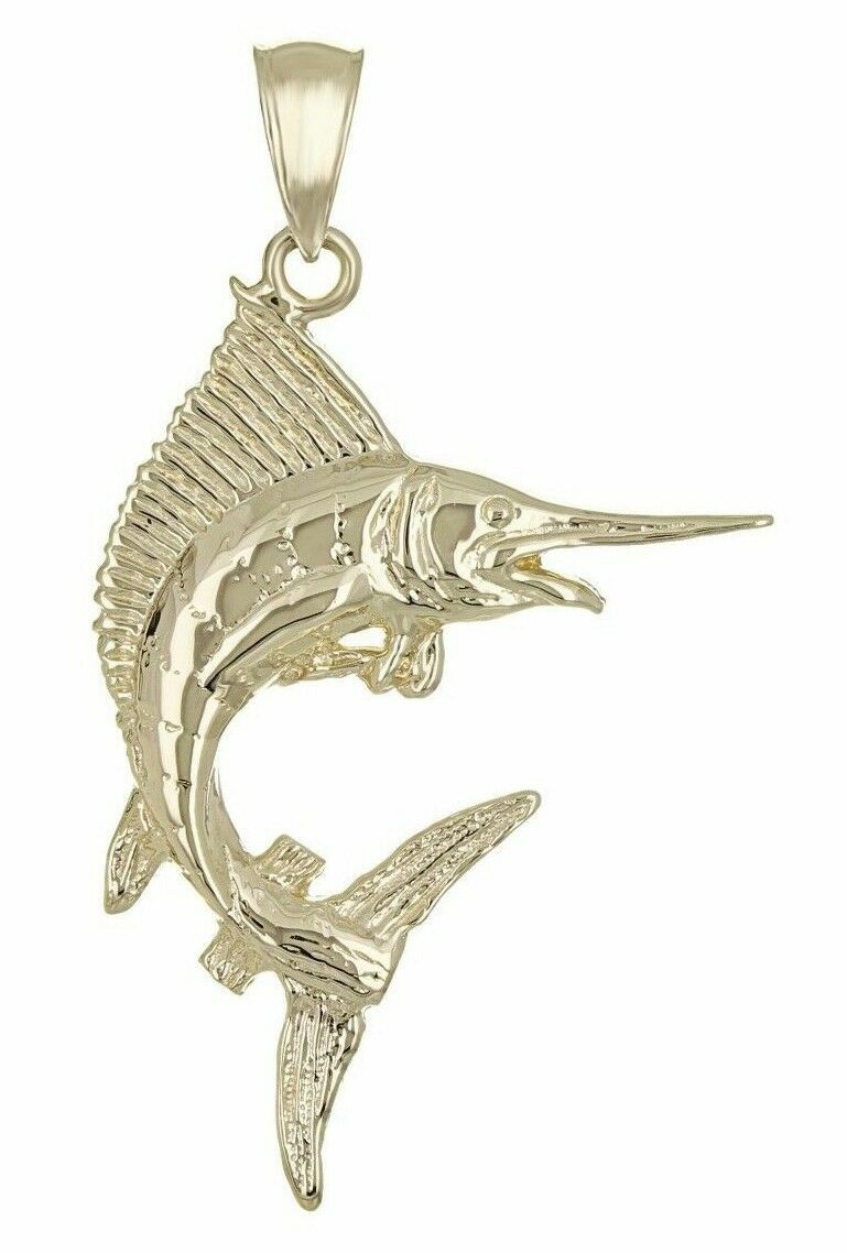 14k Yellow Gold Solid Marlin Fish Charm Pendant 1.35″ 1.8 grams