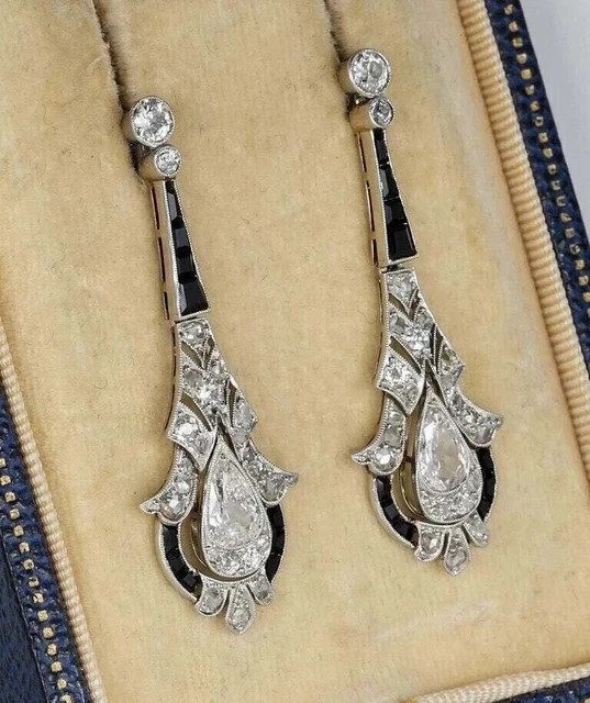 Art Deco Style Pear Cut Lab Created Diamond Wedding 14K White Gold FN Earrings