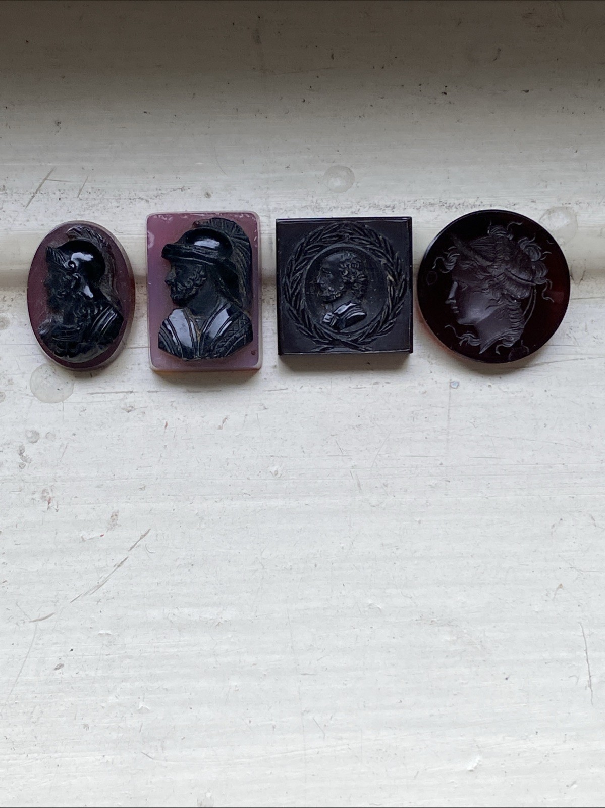 Carved Agate Cameo Intaglio Pieces Brown Black Purple Male Female Heads Jewelry