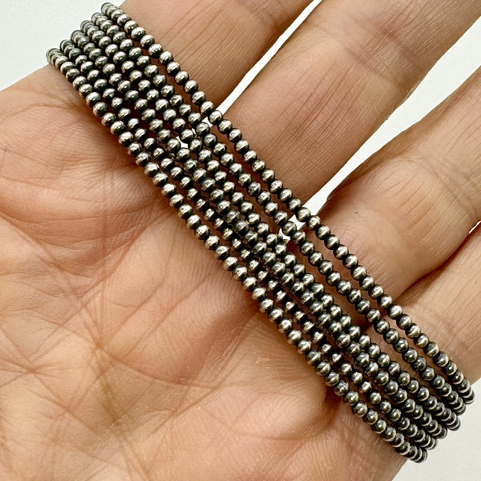 Navajo Pearls 24 inch Necklace Hand Strung Patina Sterling Silver 2mm Native