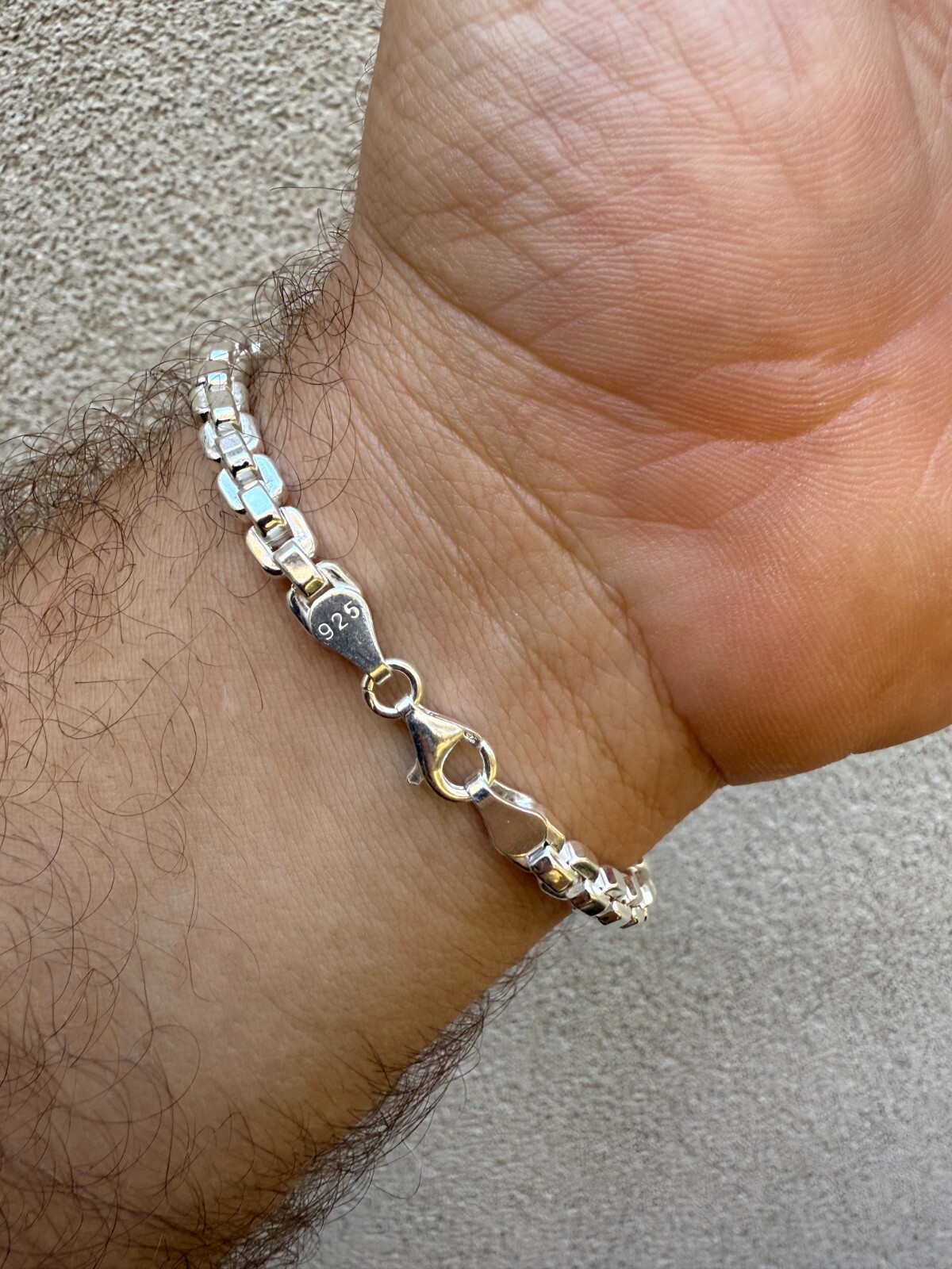 Real 925 Sterling Silver 5mm Men’s Hollow Puff Box Rolo Hermes Link Bracelet