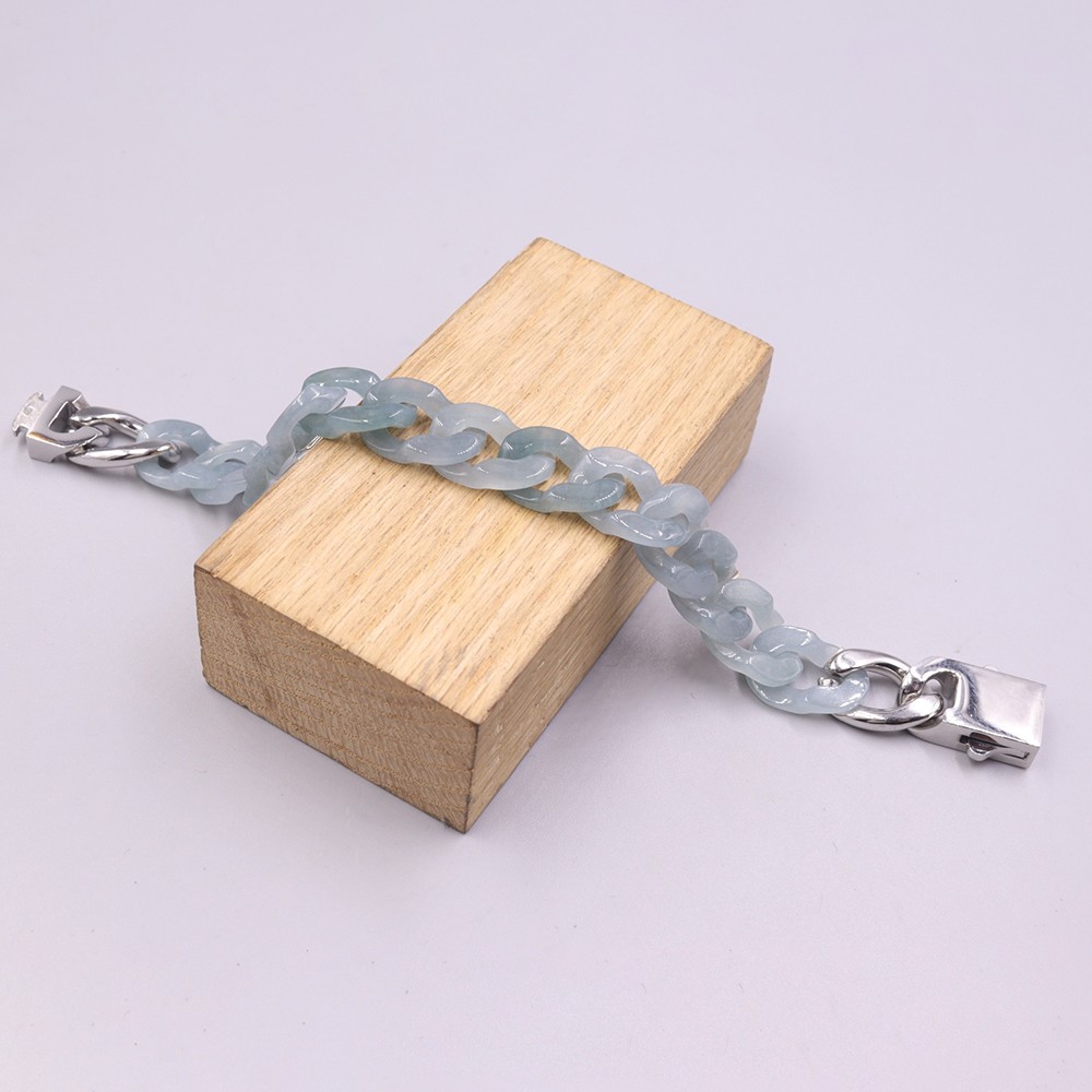 Real Grade A Natural Blue Jadeite Jade Cuban Curb Link Bracelet 7.5-7.9inch