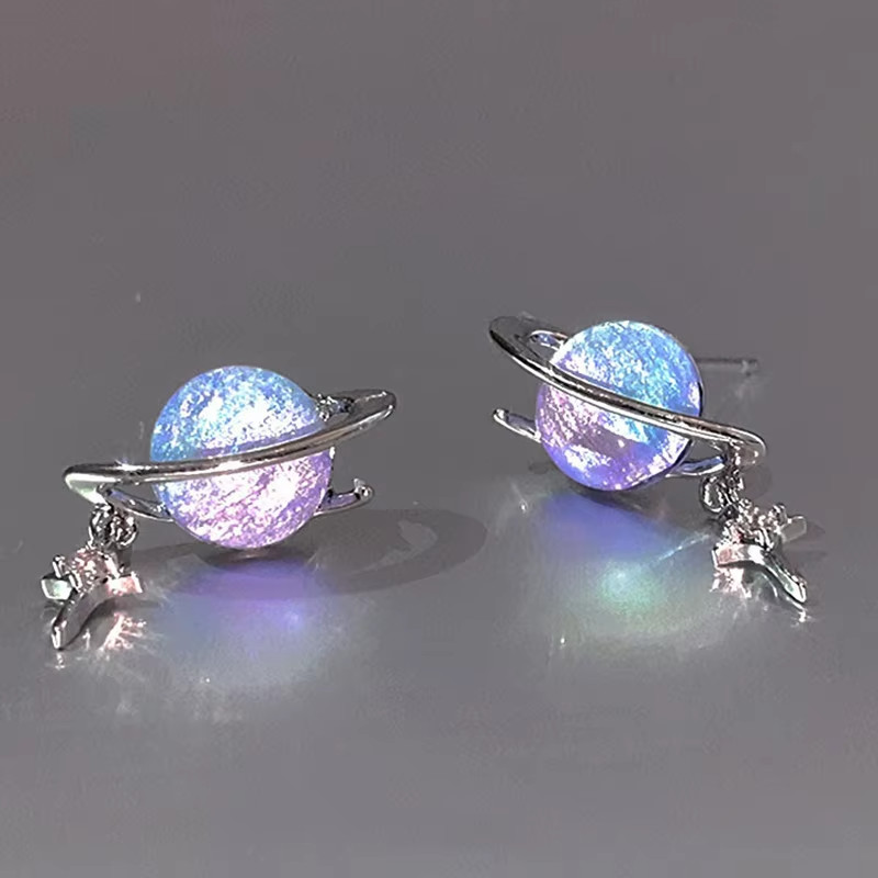 925 Sterling Silver Cat Eye Planet Round Stud Earrings Minimalist Women Gift