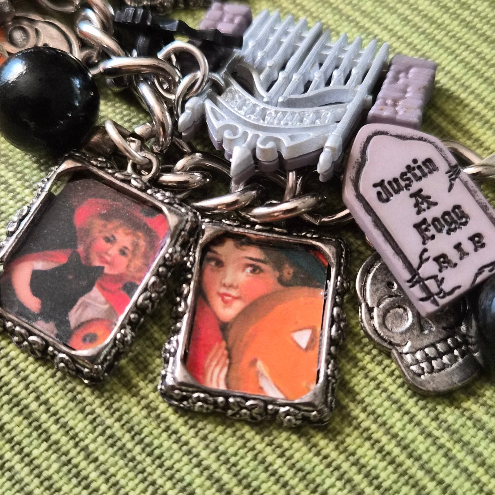 Halloween Charm Bracelet Vintage Style Spooky Skeleton Gravestone Gothic Jewelry