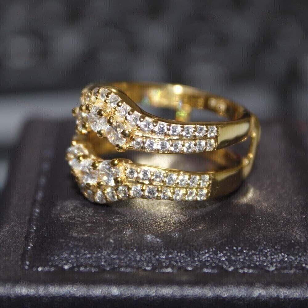2 Ct Round Cut Diamond Simulated Enhancer Wedding Ring 14K Yellow Gold Plated