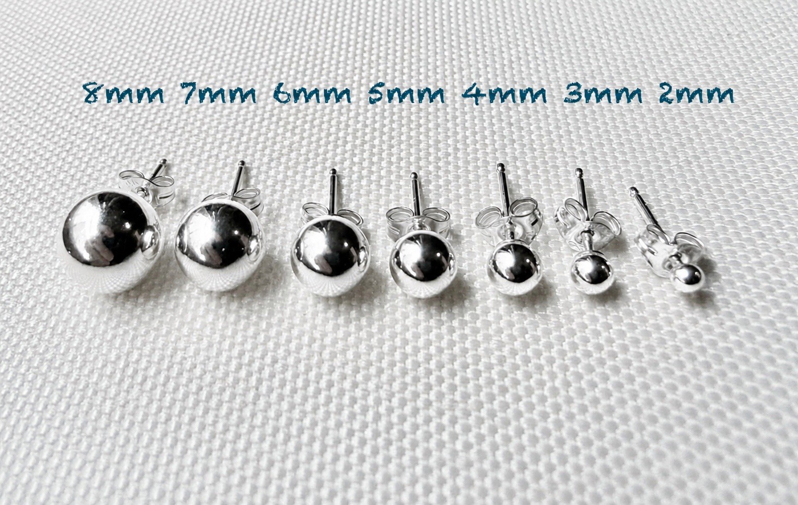 Classic 925 Sterling Silver Round Ball Stud Earrings 2mm 3mm 4mm 5mm 6mm 7mm 8mm