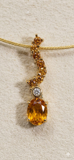 14K Yellow Gold Natural Citrine Gemstone Drop Necklace – Artistic Multi-Stone St