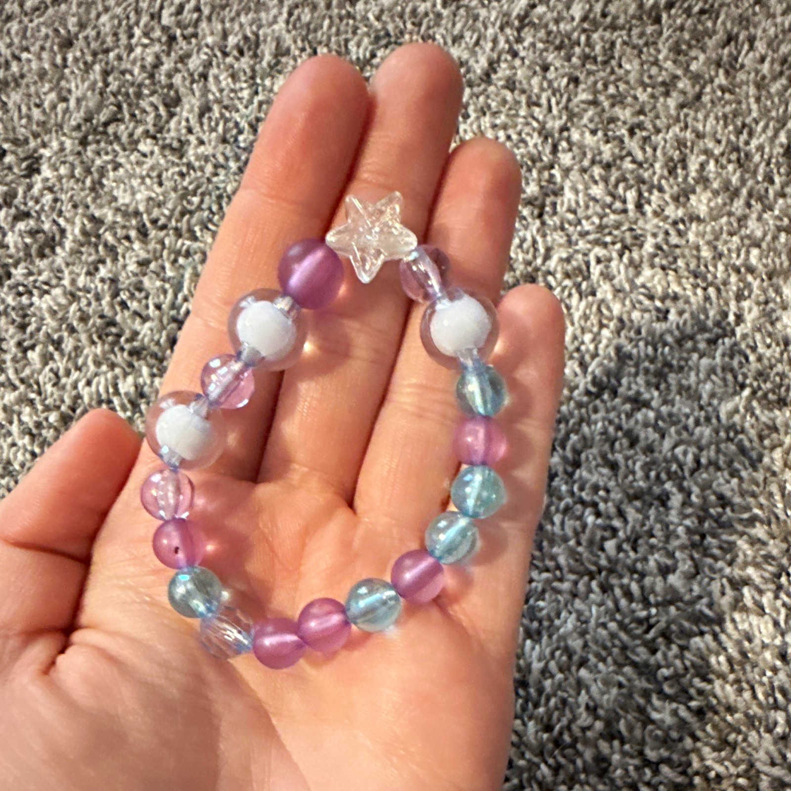 Multicolor Beaded Stretch Bracelet Dangle Star Charm Plastic Unisex Adults
